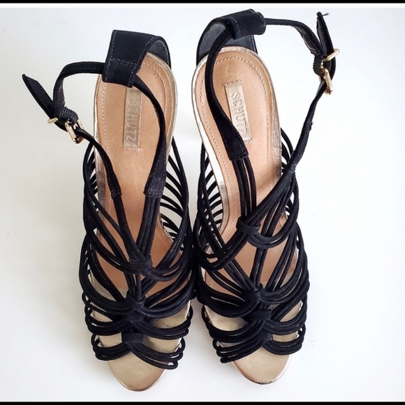 SCHUTZ || Strappy Gold Stiletto Sandals || Size 9 - Picture 3 of 6